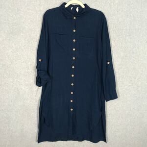 Just Living Dress Womens Medium Blue Linen Shirt Lagenlook Loose Flowy Button‎